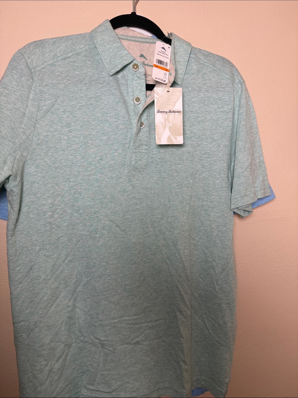 2 Tommy Bahama Seafoam Heather and light blue Short-Sleeve Polo men’s small